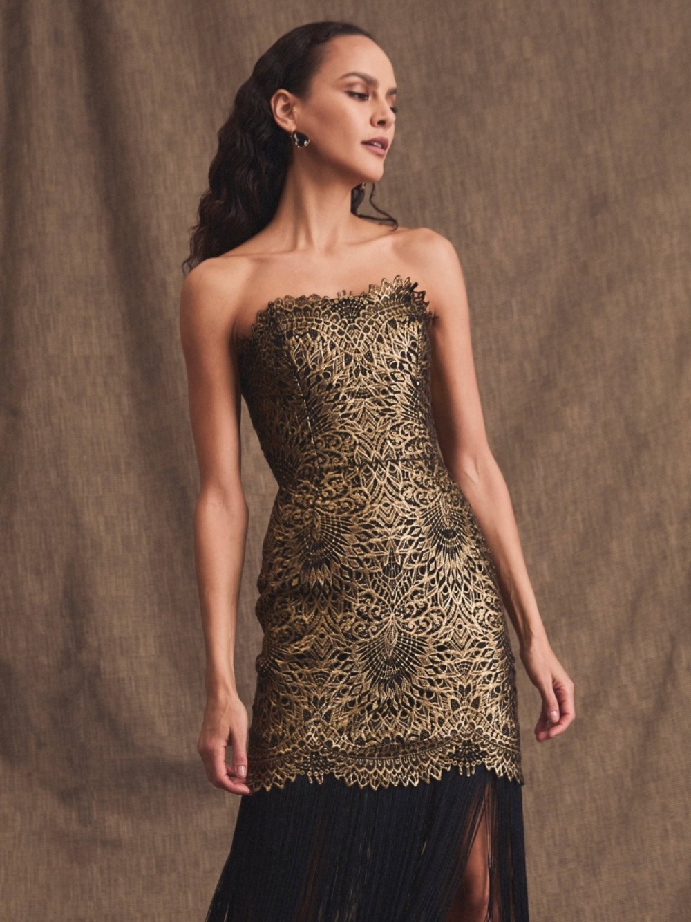 Helsi Naomi Strapless Metallic Fringe Gown - Picture 4 of 5